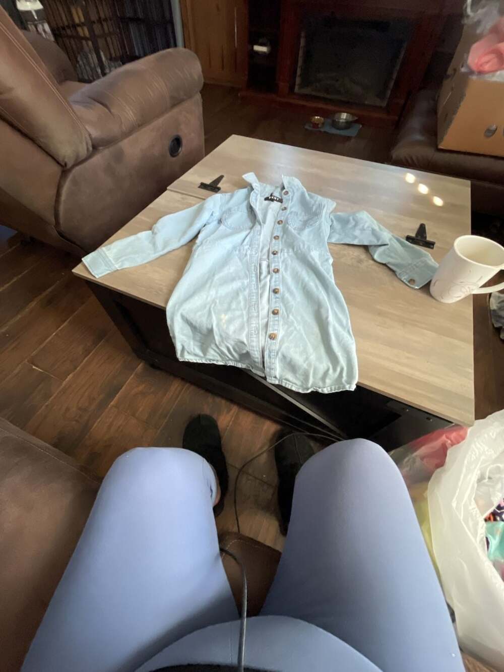 DKNY Denim Button Down Dress Light Wash